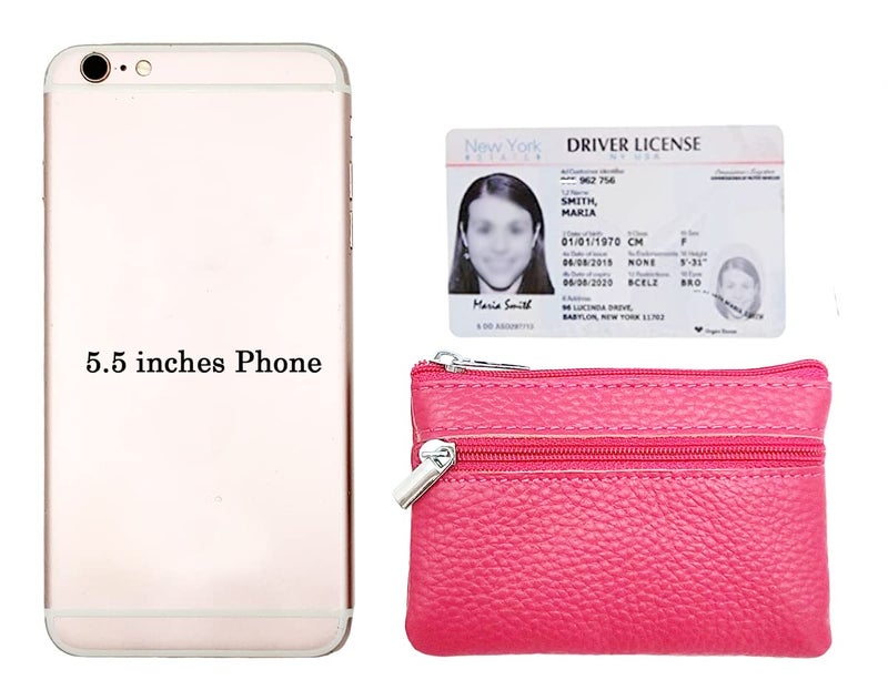 iToolai Women's Leather Small Coin Purse Pouch with Keychain Zipper, Mini Card Holder Case(Fuchsia) - Image 4